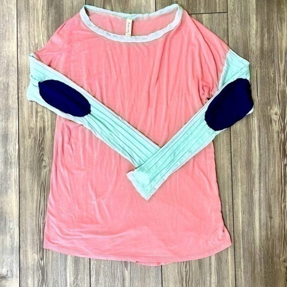 Rachel Kate Long Sleeve Tunic Top With Patch Elbow Contrast Size Medium